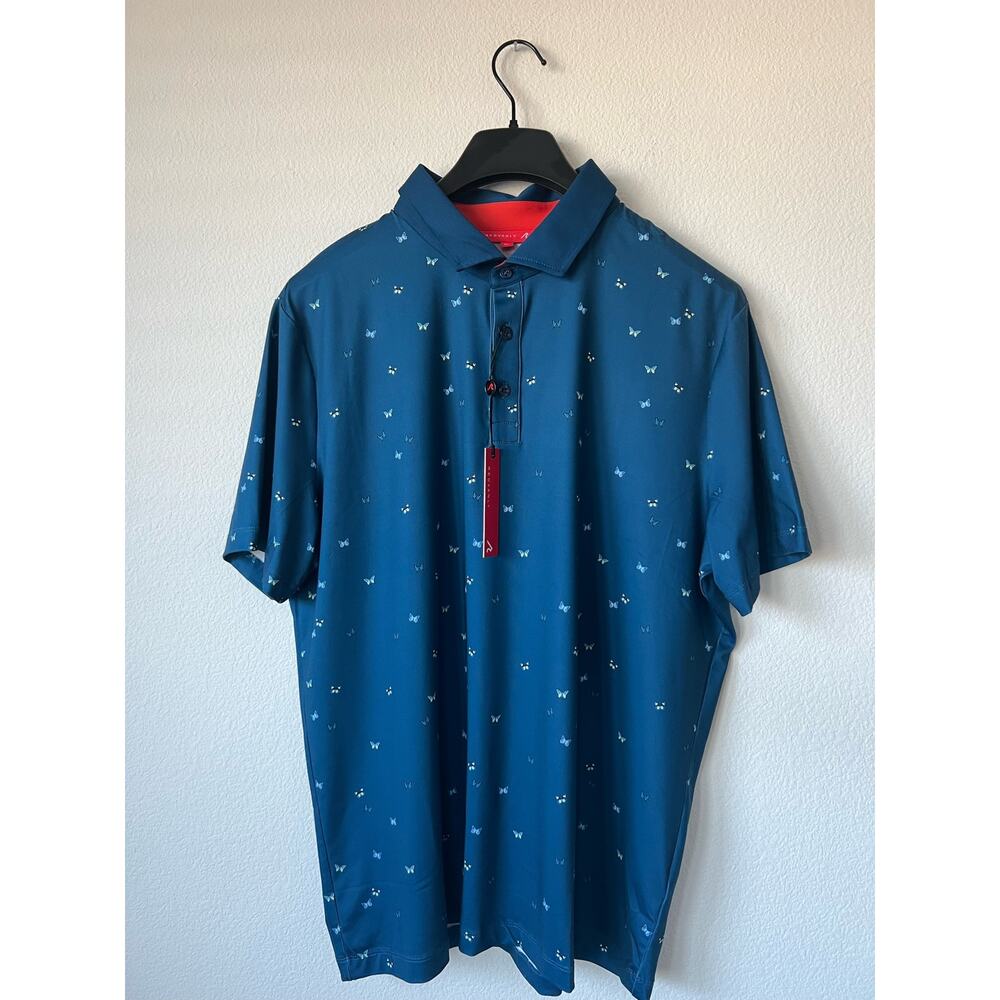 Redvanly Men’s XL Blue/Butterfly Pattern Golf Polo